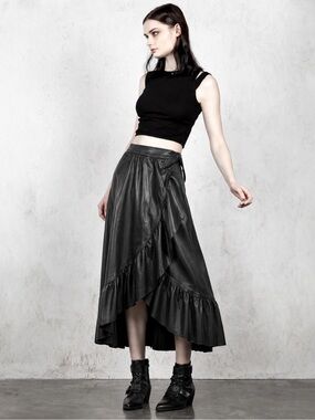 Femme-Goth Vegan Leather Midi Skirt Alternative to $$ Zimmerman Lady Beetle Midi